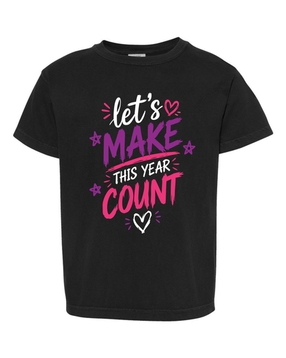 Girls "Lets Make This Year Great" Purple and Pink-Tshirt Youth